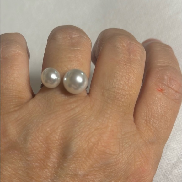 DOUBLE PEARL 925 STERLING SILVER RING 8 and up - Picture 1 of 9